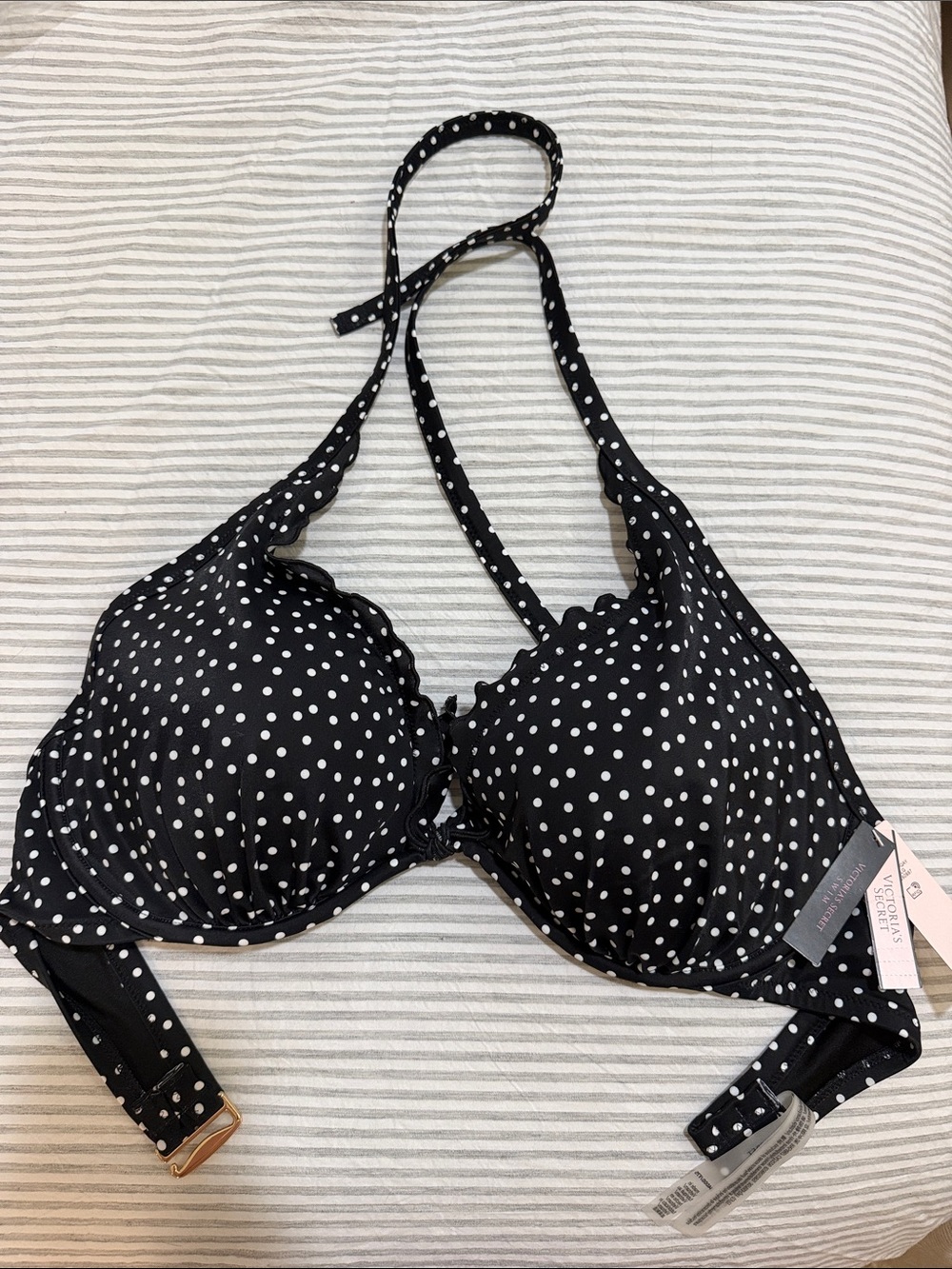 Victoria's Secret Black and White Polka Dot Halter Bikini Top